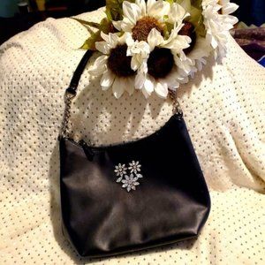 Liz Claiborne Leather Evening Bag Crystal Flowers